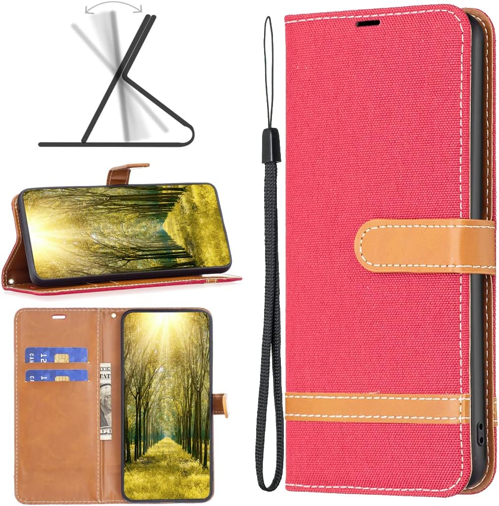 Colorblock Denim Wallet Phone Case for iPhone 16E, Wallet Phone Case Flip Stand, Credit Card Slot Wallet Wrist strap Green