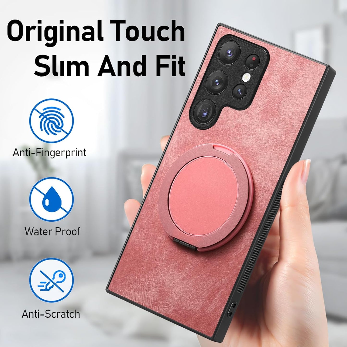 iTape Retro magnetic mobile phone case for Samsung Galaxy S25 Ultra, wireless charging magnetic car mount, round ring 360% rotating mount Green