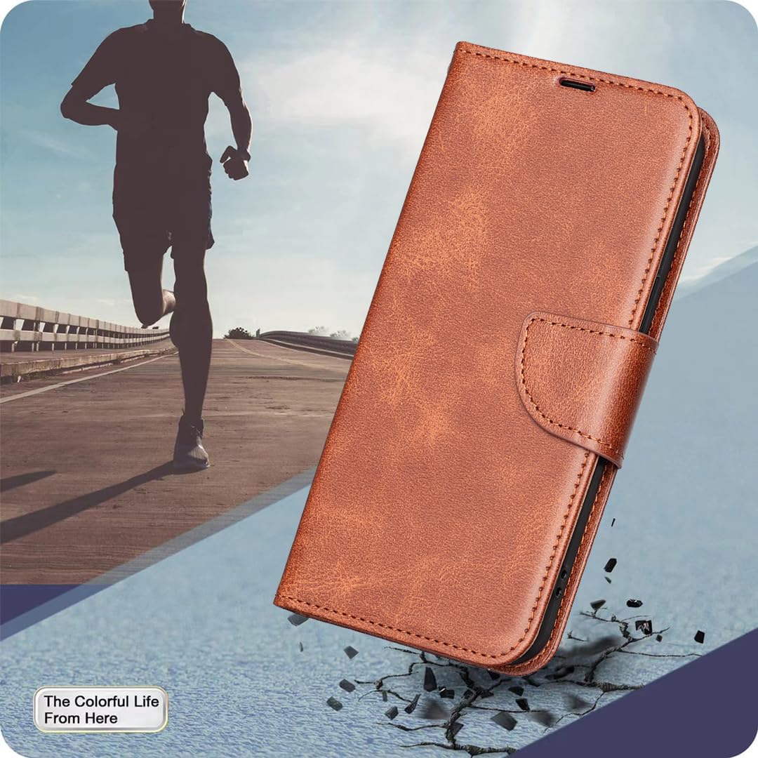 iTape Solid lambskin leather phone case for Samsung Galaxy S25 Edge, snap wallet style case, flip stand shock protection Brown