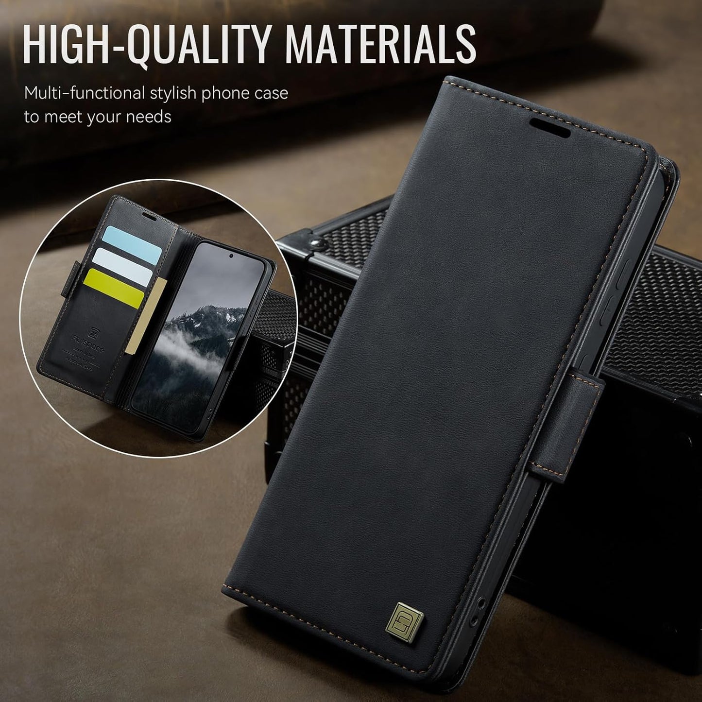iTape Soft leather wallet case for Samsung Galaxy S24 Ultra, RFID (anti-theft), wallet card slot flip cover stand for Samsung Galaxy S24 Ultra Support wireless charging Brown