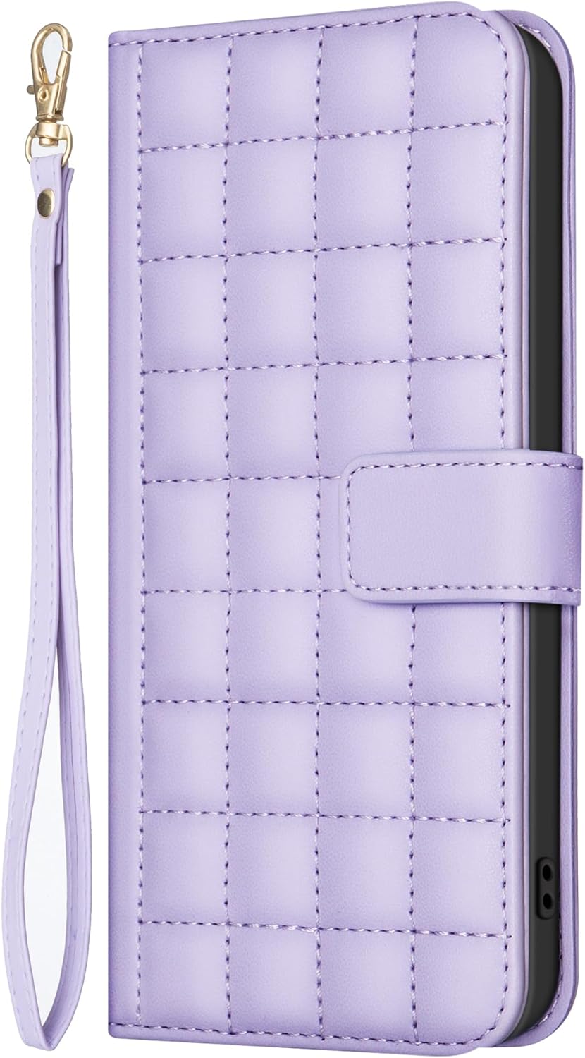 Plaid Wallet Phone Case for iPhone 16E, Wallet Phone Case, Flip Stand, Credit Card Slot Wallet With wrist strap Green