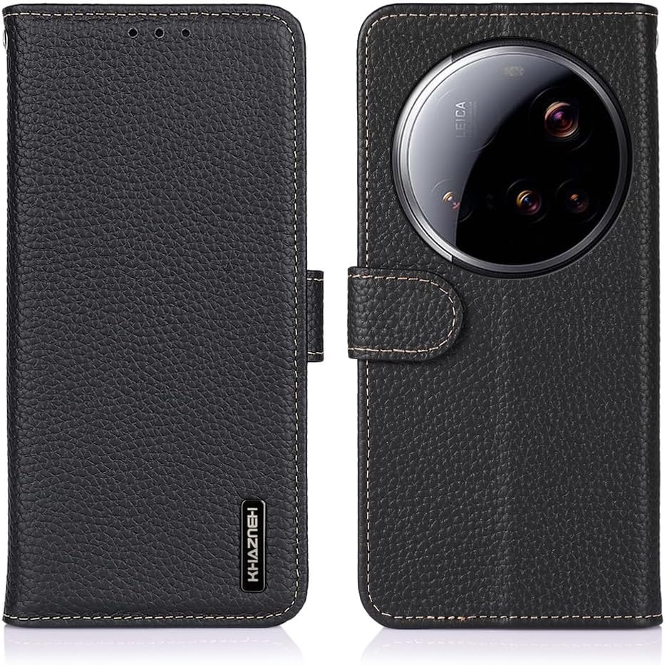 iTape Genuine leather pebbled phone case for Xiaomi 15 Ultra, cowhide RFID anti-theft brush phone case with card slot and shockproof flip cover Blue