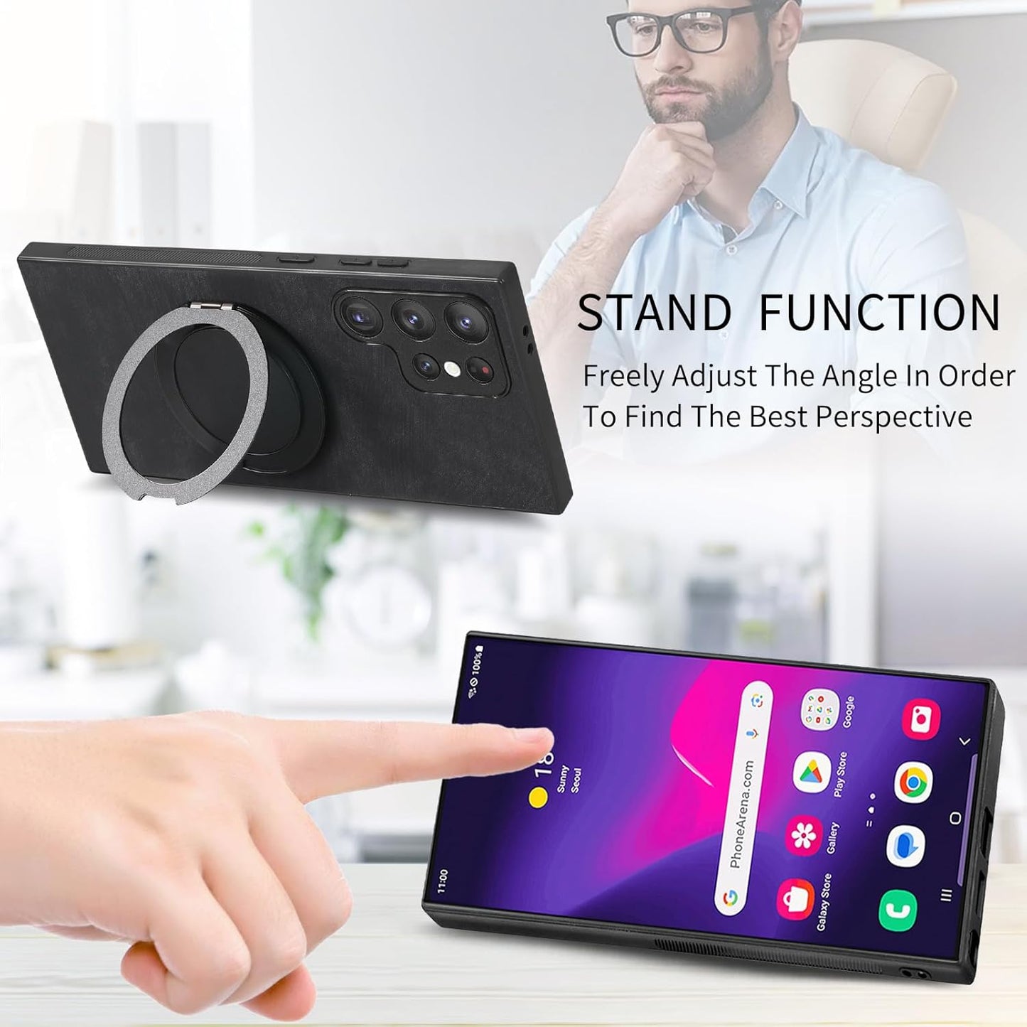 iTape Retro magnetic mobile phone case for Samsung Galaxy S25 Ultra, wireless charging magnetic car mount, round ring 360% rotating mount Green