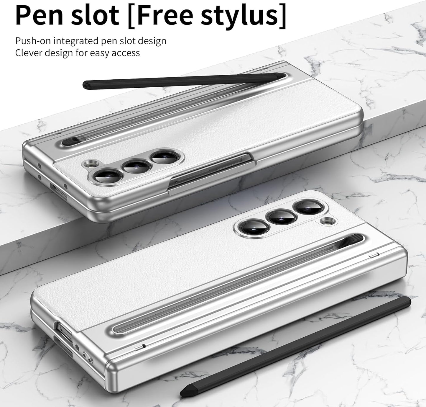 Lightweight phone case for Samsung Galaxy Z Fold5, hinged case supports wireless charging with lens protection, screen protector, complimentary stylus, drop-proof and fingerprint resistant