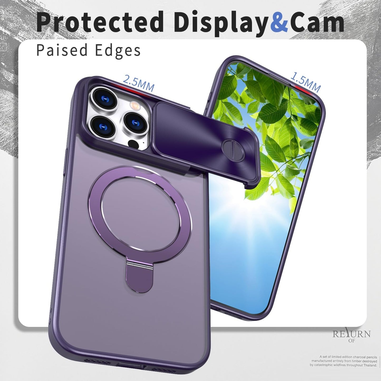 Magnetic mobile phone case for iPhone 15 Pro max, 360° rotating bracket supports wireless charging, camera sliding window protection, shockproof ultra-thin shell