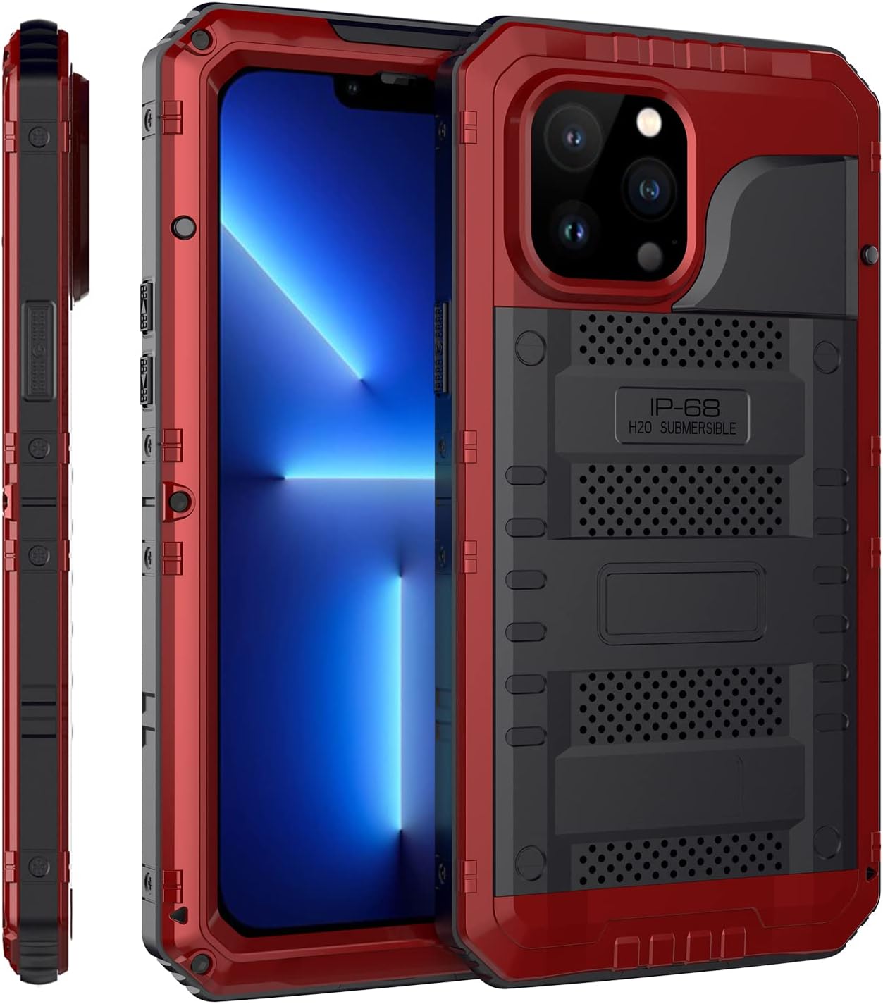 Case for iPhone 13 Pro max, 360° Waterproof IP68 Shockproof Hard Shell Metal Military Heavy Duty Rugged Protective Case for iPhone 13 Pro max Magnetic Wireless Charging Red