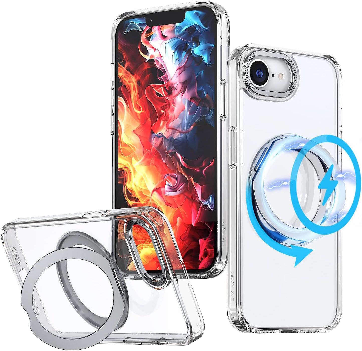 Magnetic phone case for iPhone 16E, 360° rotating bracket supports wireless charging, shockproof ultra-thin shell Gray