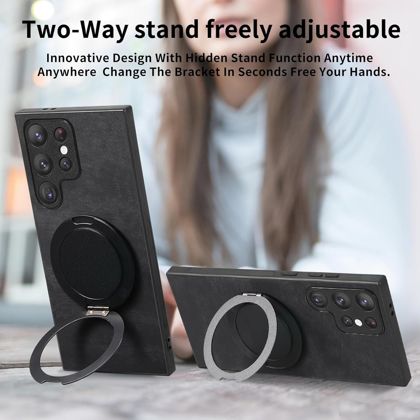 iTape Retro magnetic mobile phone case for Samsung Galaxy S25 Ultra, wireless charging magnetic car mount, round ring 360% rotating mount Green