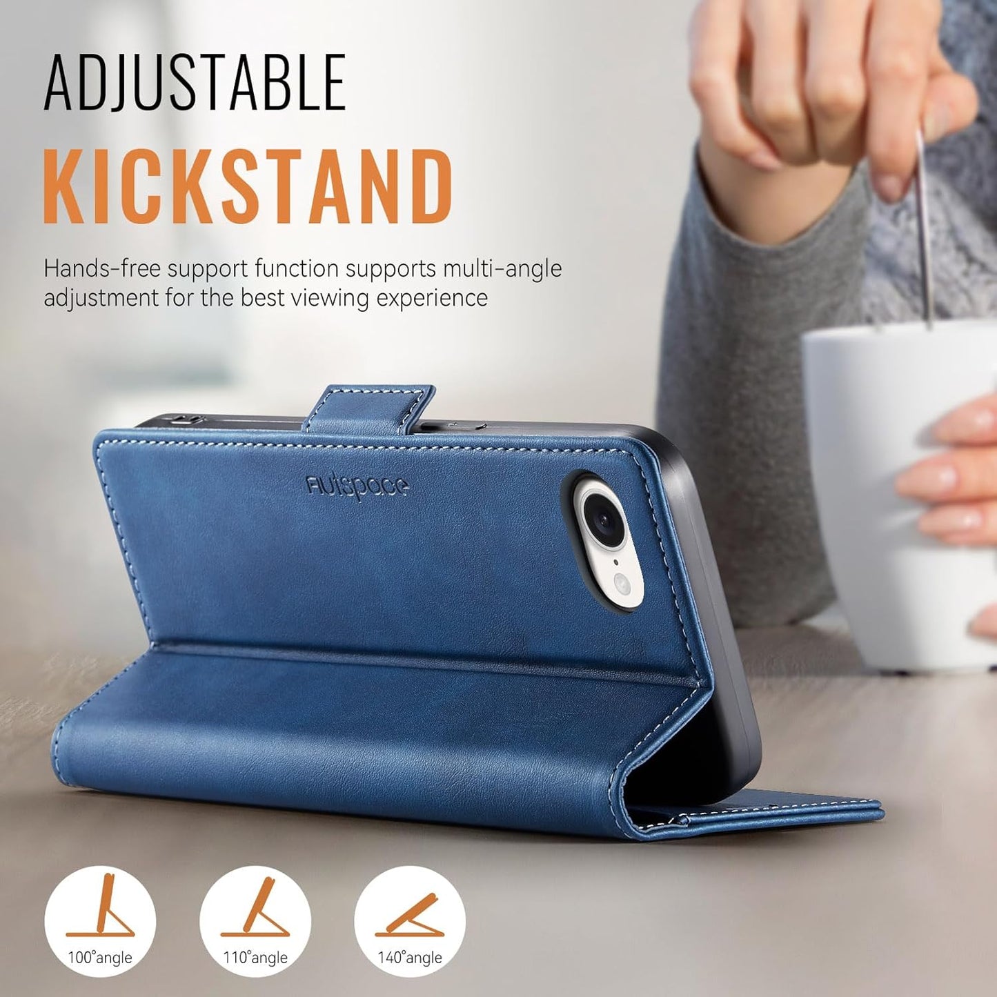Soft leather wallet case for iPhone 16E, RFID (anti-theft), wallet card slot flip cover stand for iPhone 16E Support wireless charging Gray