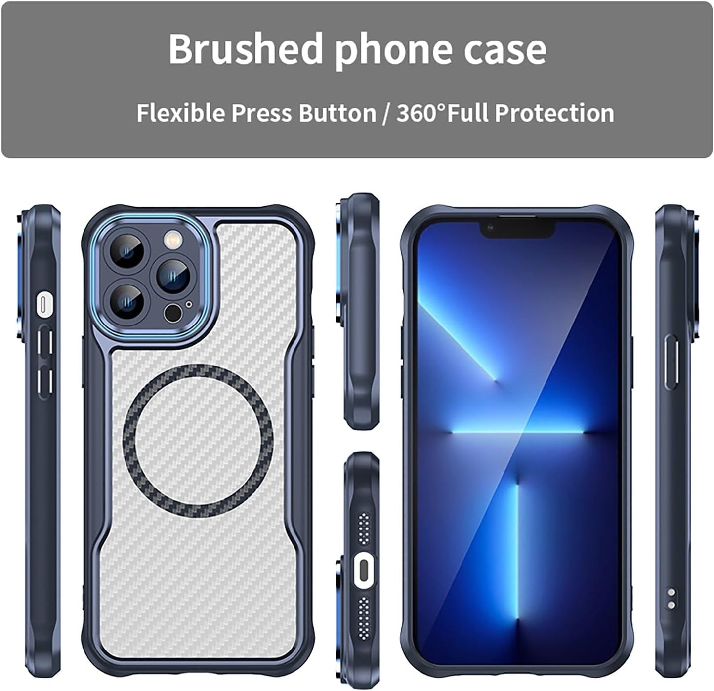 Magnetic carbon fibre case for iPhone 13 Pro max, support wireless charging, carbon fibre shockproof slim case Black