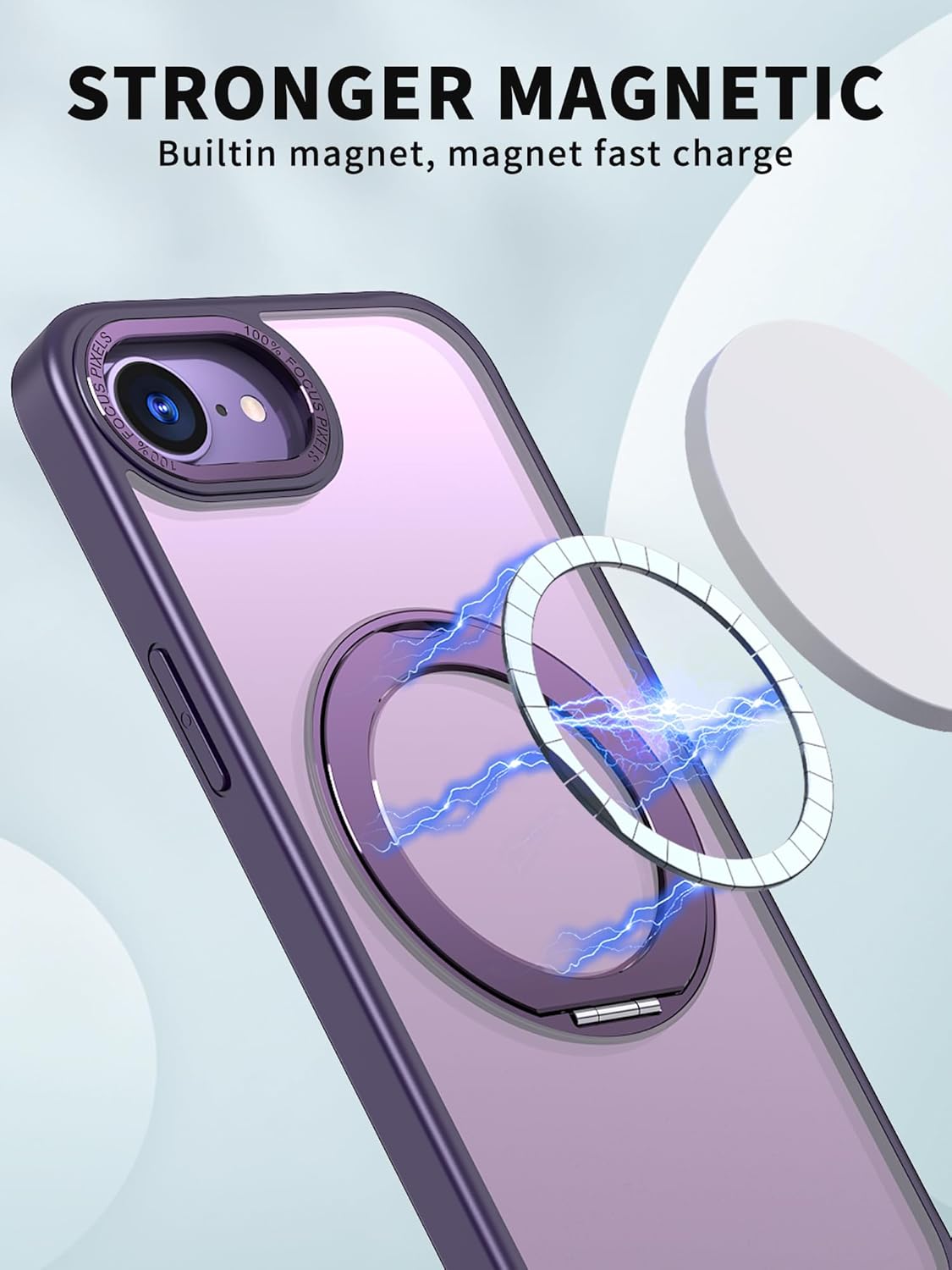 Magnetic phone case for iPhone 16E, 360° rotating bracket supports wireless charging, shockproof ultra-thin shell Gray