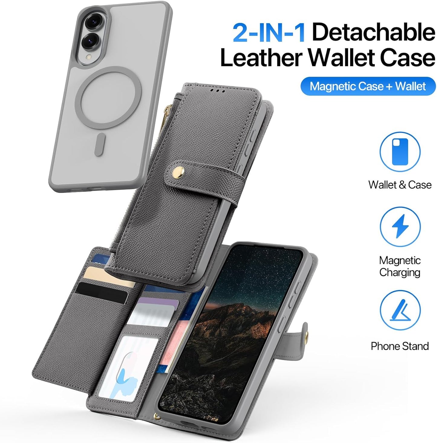 iTape Two-in-one magnetic mobile phone case for Samsung Galaxy S25 Edge, wallet-style mobile phone case with silicone shockproof protective shell supports wireless charging Light Blue