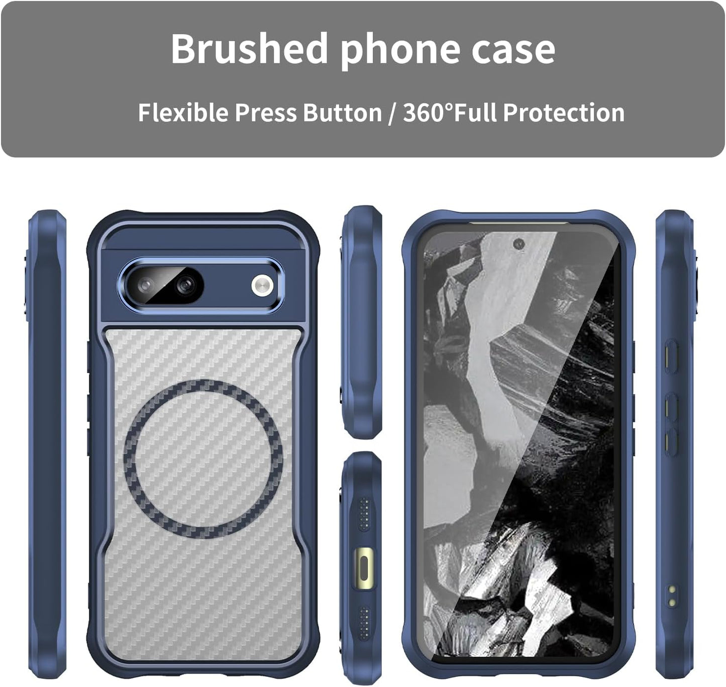 iTape Magnetic carbon fibre case forGoogle Pixel 8a, support wireless charging, carbon fibre shockproof slim case Black