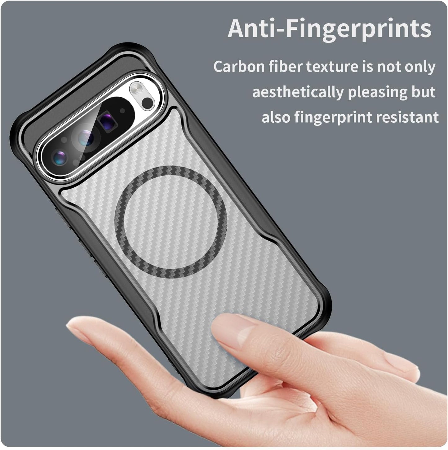 iTape Magnetic carbon fibre case for Google Pixel 9 Pro XL 5G, support wireless charging, carbon fibre shockproof slim case Green
