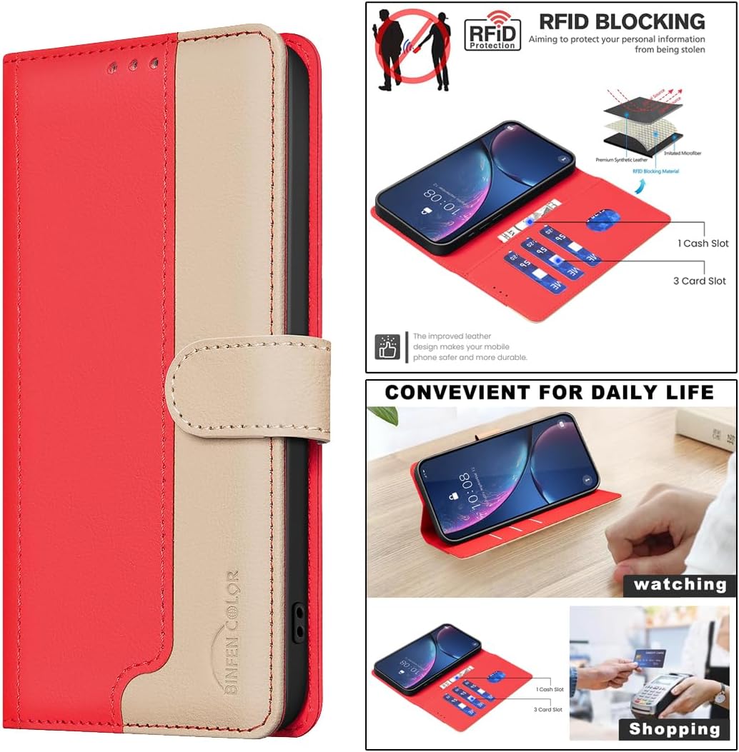iTape Colorblock Wallet Phone Case for Samsung Galaxy S25 Edge, Wallet Phone Case (RFID Anti-theft Swipe) Flip Stand, Credit Card Slot Wallet Blue