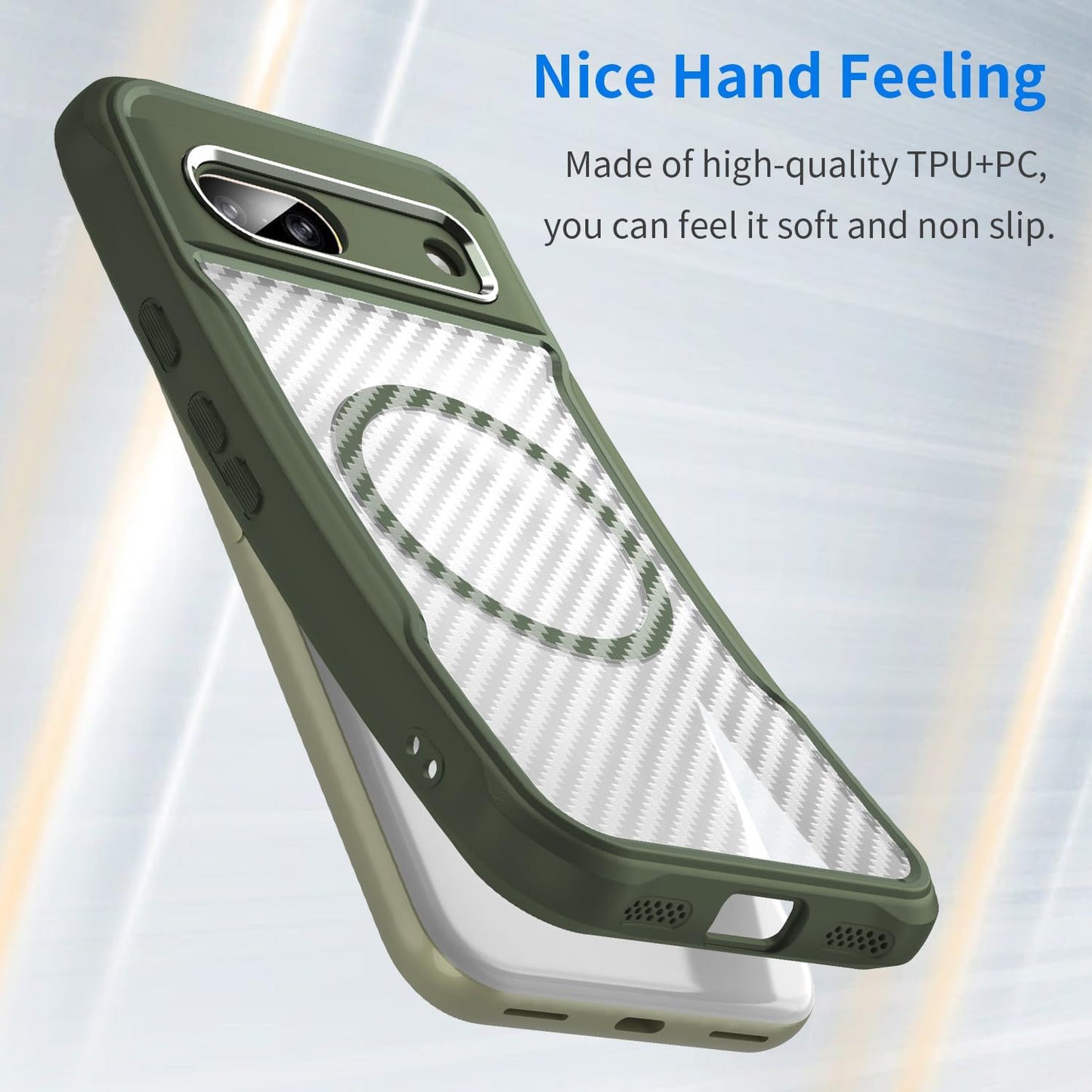 iTape Magnetic carbon fibre case forGoogle Pixel 8a, support wireless charging, carbon fibre shockproof slim case Black