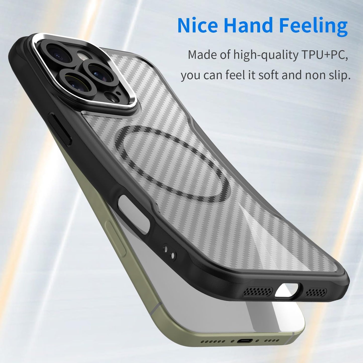 Magnetic carbon fibre case for iPhone 16 Pro max, support wireless charging, carbon fibre shockproof slim case Black