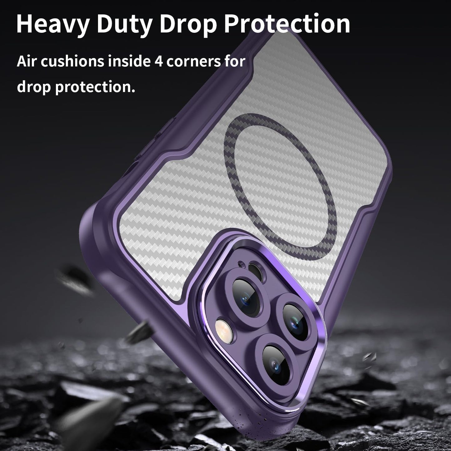 Magnetic carbon fibre case for iPhone 14 Pro max, support wireless charging, carbon fibre shockproof slim case Green