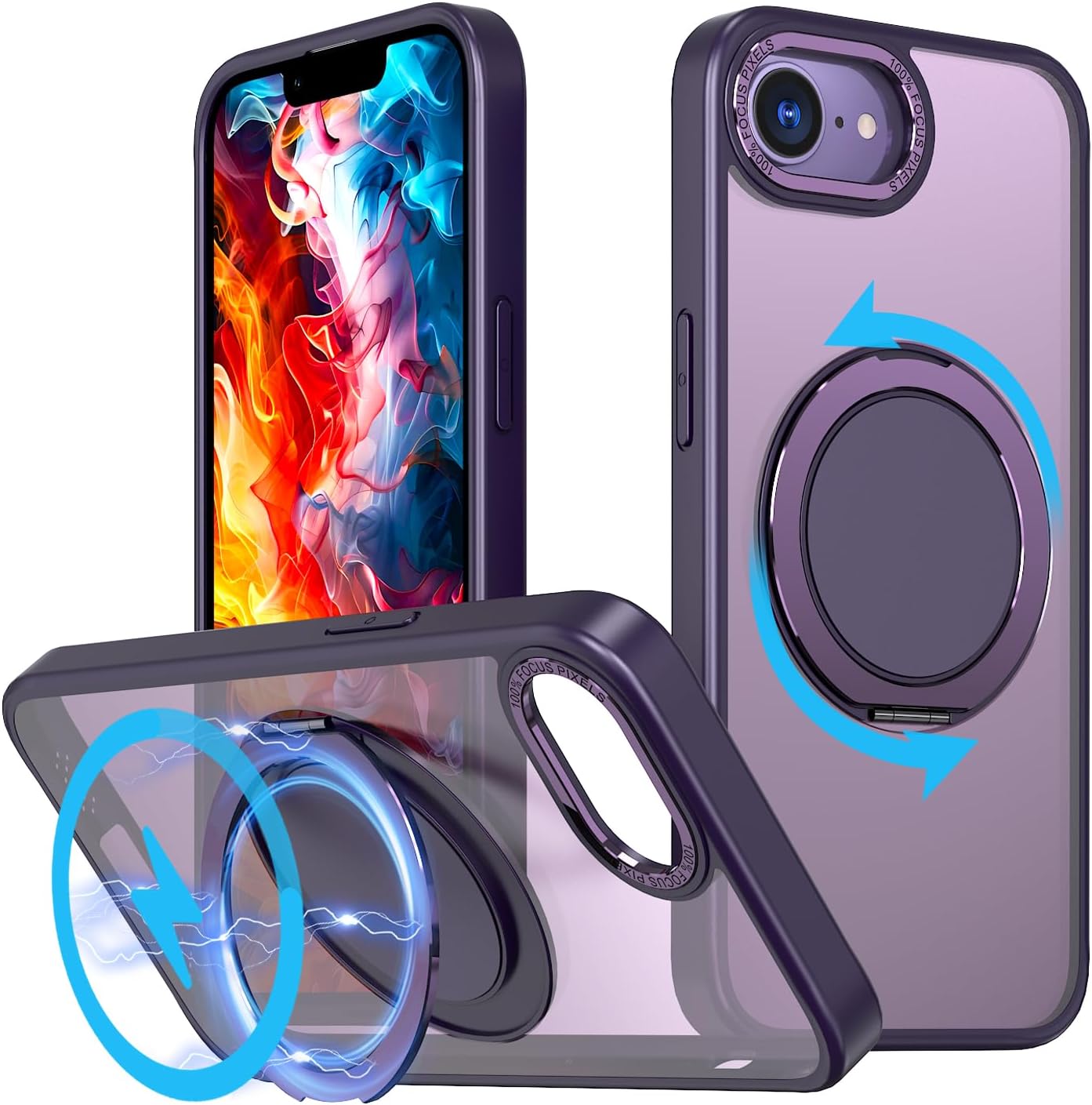 Magnetic phone case for iPhone 16E, mechanical gear 360° rotating bracket supports wireless charging, shockproof ultra-thin shell