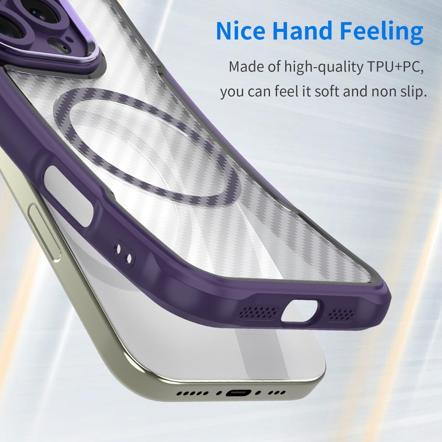 Magnetic carbon fibre case for iPhone 13 Pro, support wireless charging, carbon fibre shockproof slim case Purple