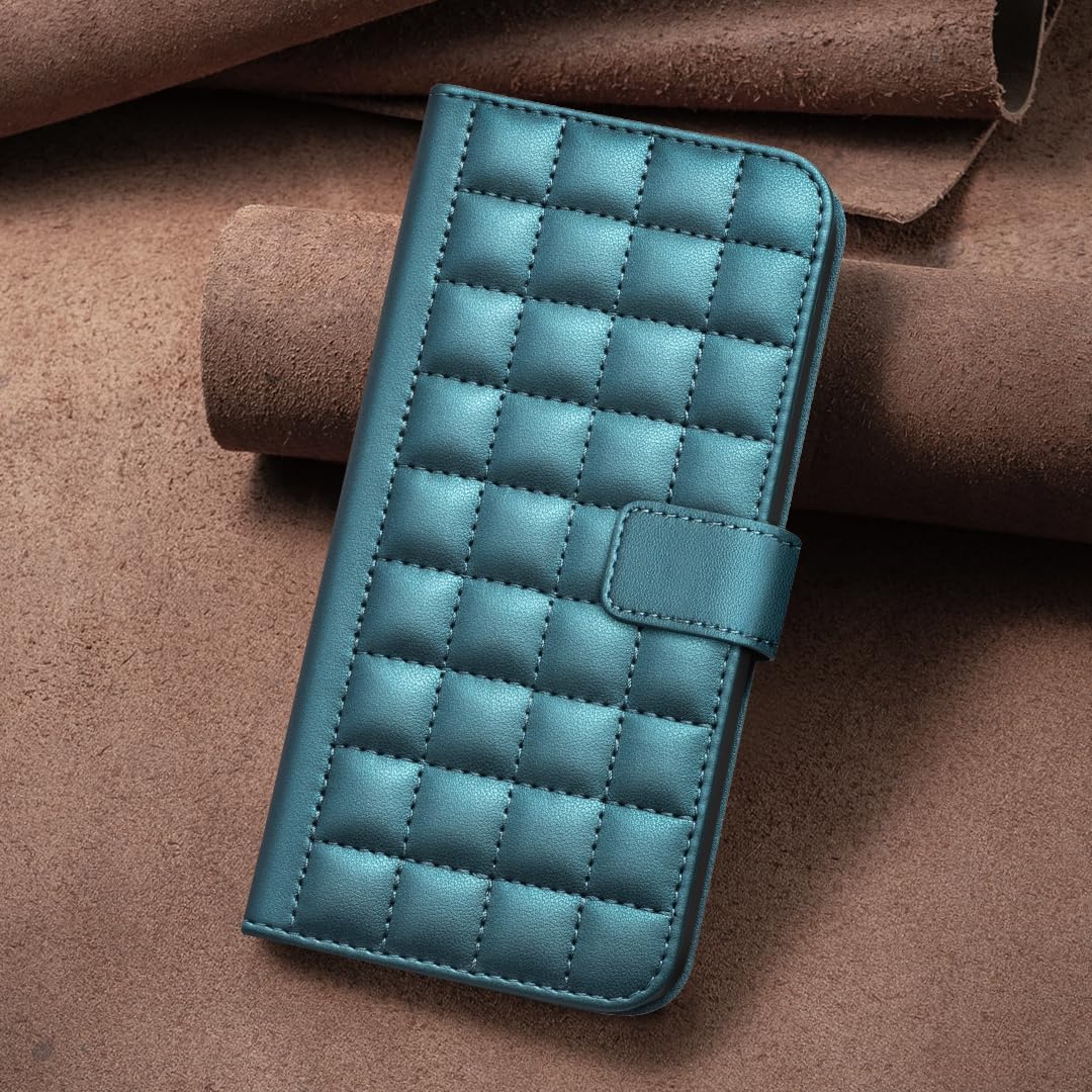 Plaid Wallet Phone Case for iPhone 16E, Wallet Phone Case, Flip Stand, Credit Card Slot Wallet With wrist strap Green