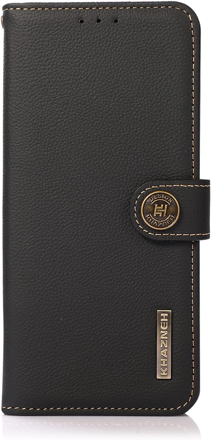 iTape Genuine leather phone case for Honor 400 Lite, cowhide RFID anti-theft brush phone case with card slot and shockproof flip cover Black