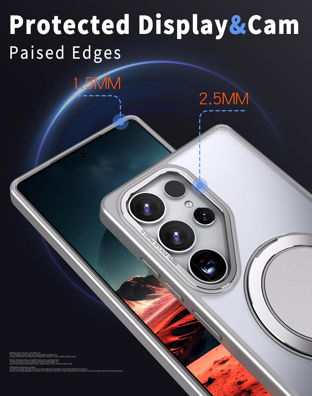 iTape Magnetic phone case for Samsung Galaxy S25 Ultra, mechanical gear 360° rotating bracket supports wireless charging, shockproof ultra-thin shell Gray