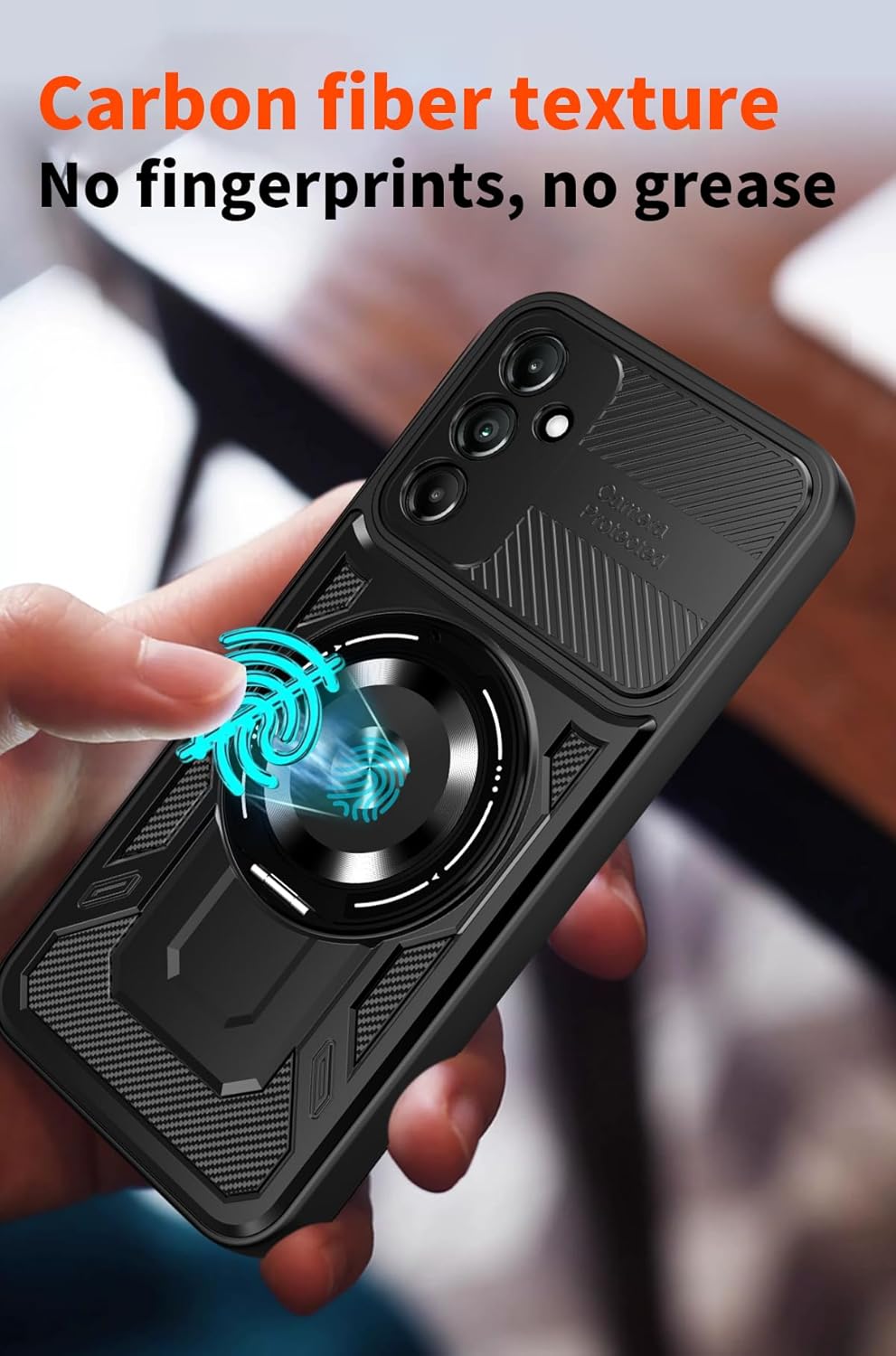 iTape Hard Plated PC Armor Cover for Samsung Galaxy A14 with 360° Rotating Metal Ring Strong Magnetic Car Mount Phone Case Support wireless charging Purple