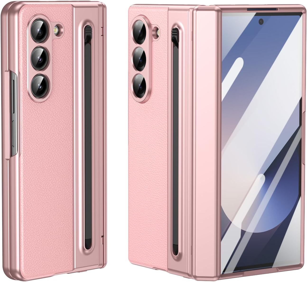 Lightweight phone case for Samsung Galaxy Z Fold5, hinged case supports wireless charging with lens protection, screen protector, complimentary stylus, drop-proof and fingerprint resistant