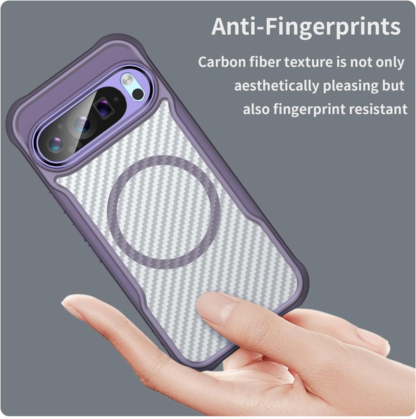 iTape Magnetic carbon fibre case for Google Pixel 9 Pro, support wireless charging, carbon fibre shockproof slim case Black