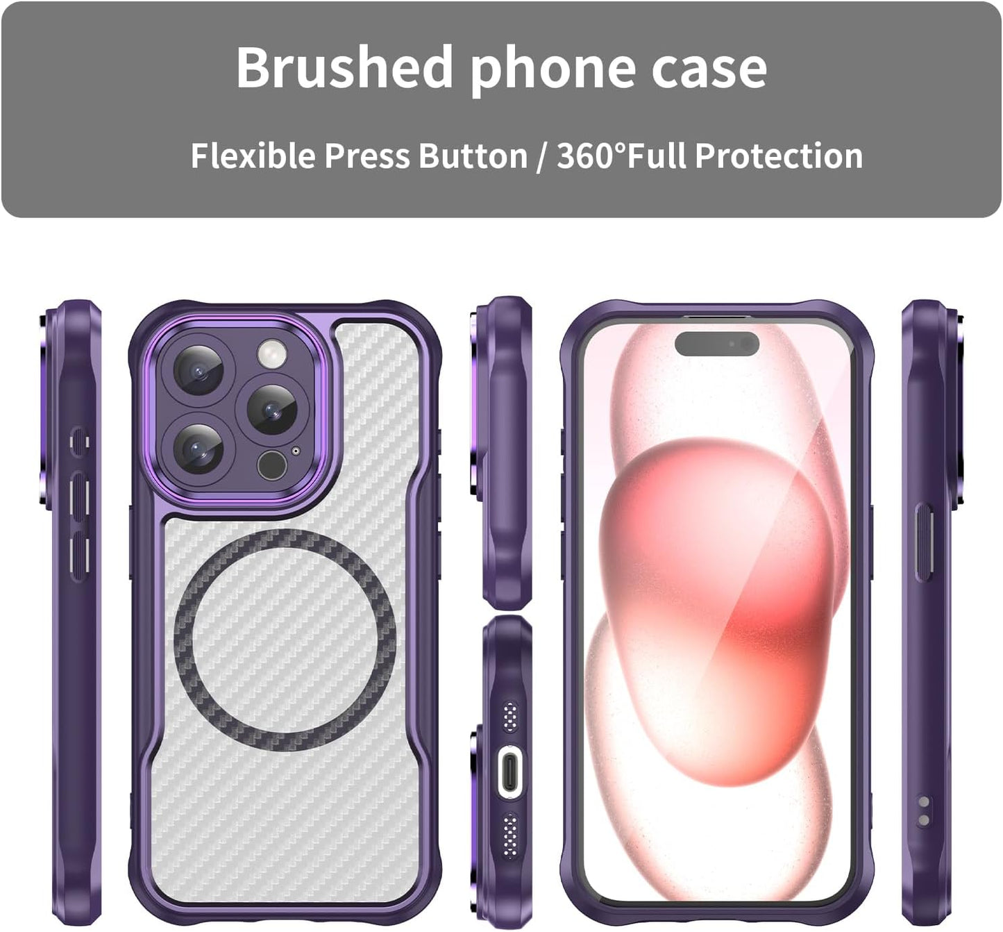 Magnetic carbon fibre case for iPhone 15 Pro, support wireless charging, carbon fibre shockproof slim case Blue