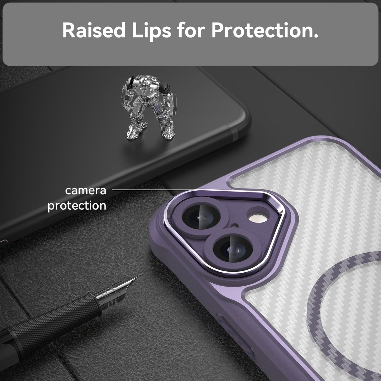 Magnetic carbon fibre case for iPhone 16 Plus, support wireless charging, carbon fibre shockproof slim case Black