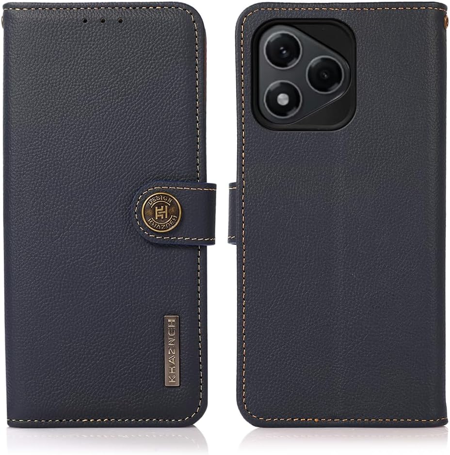 iTape Genuine leather phone case for Honor 400 Lite, cowhide RFID anti-theft brush phone case with card slot and shockproof flip cover Black