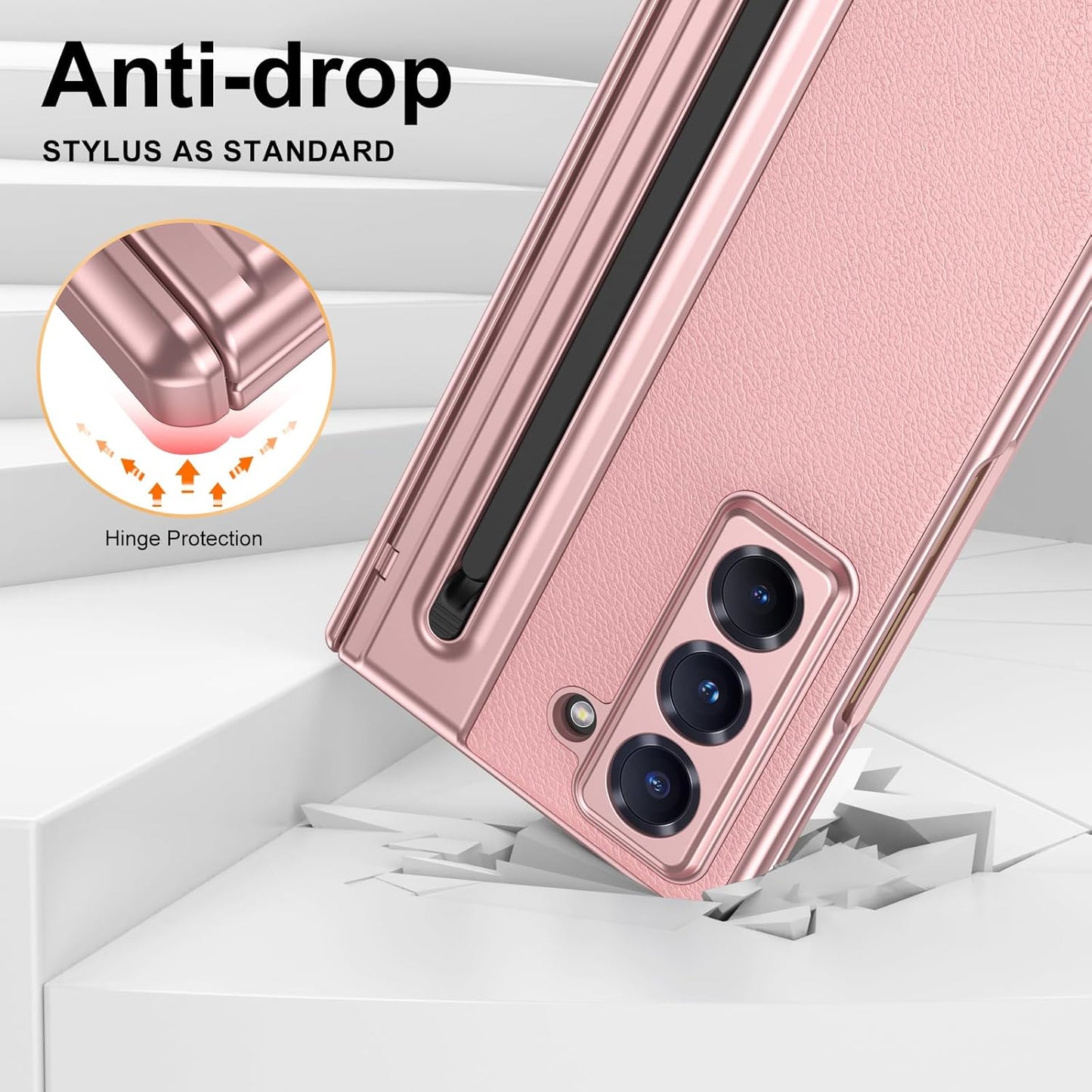 iTape Lightweight phone case for Samsung W25, hinged case supports wireless charging with lens protection, screen protector, complimentary stylus, drop-proof and fingerprint resistant Gold