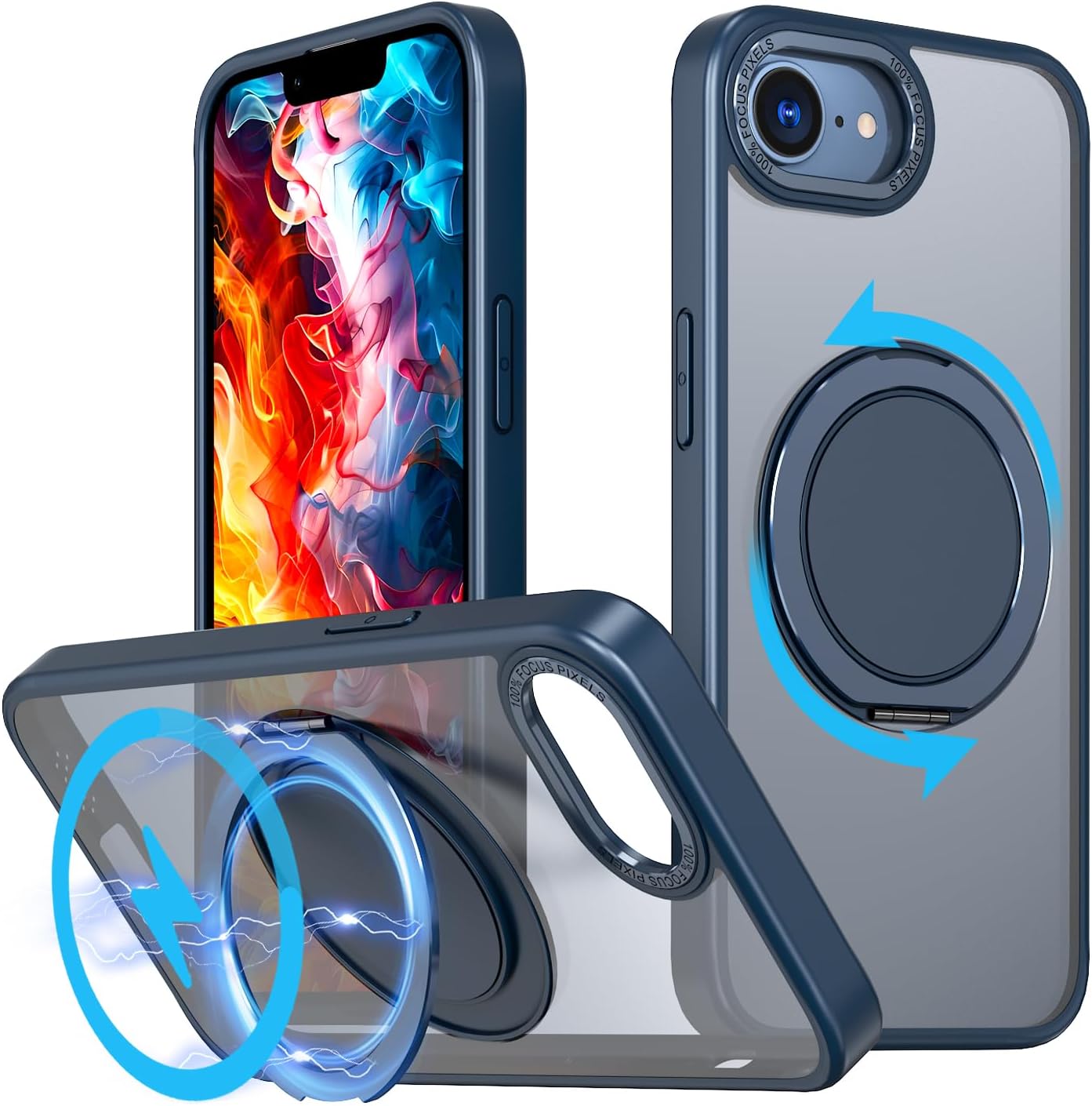Magnetic phone case for iPhone 16E, mechanical gear 360° rotating bracket supports wireless charging, shockproof ultra-thin shell