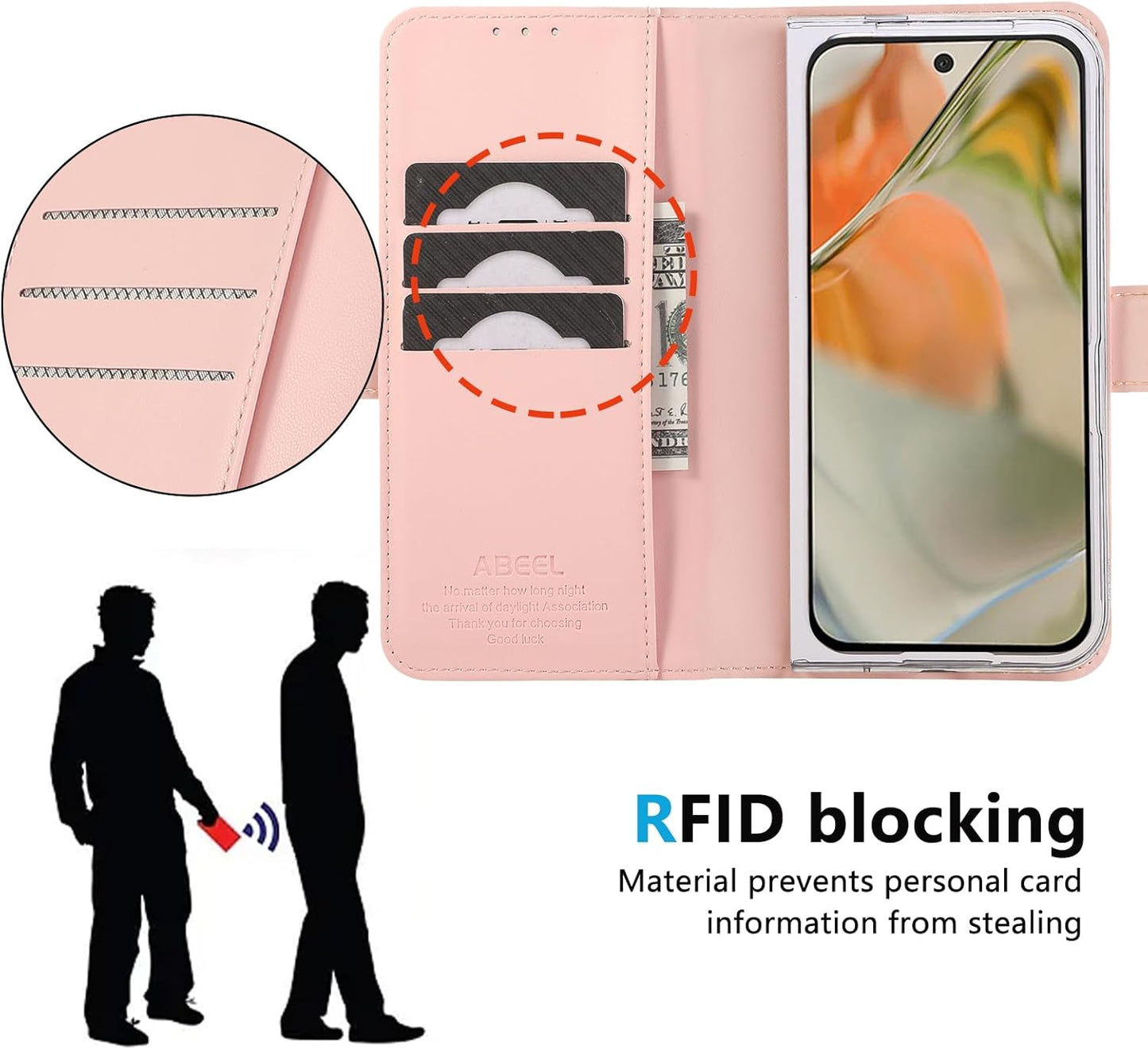 iTape Folding Magnetic Leather Case for Google Pixel 9 Pro Fold, RFID Anti-theft Wallet Phone Case, Multi-Card Slot Magnetic Flip Cover Holder Pink