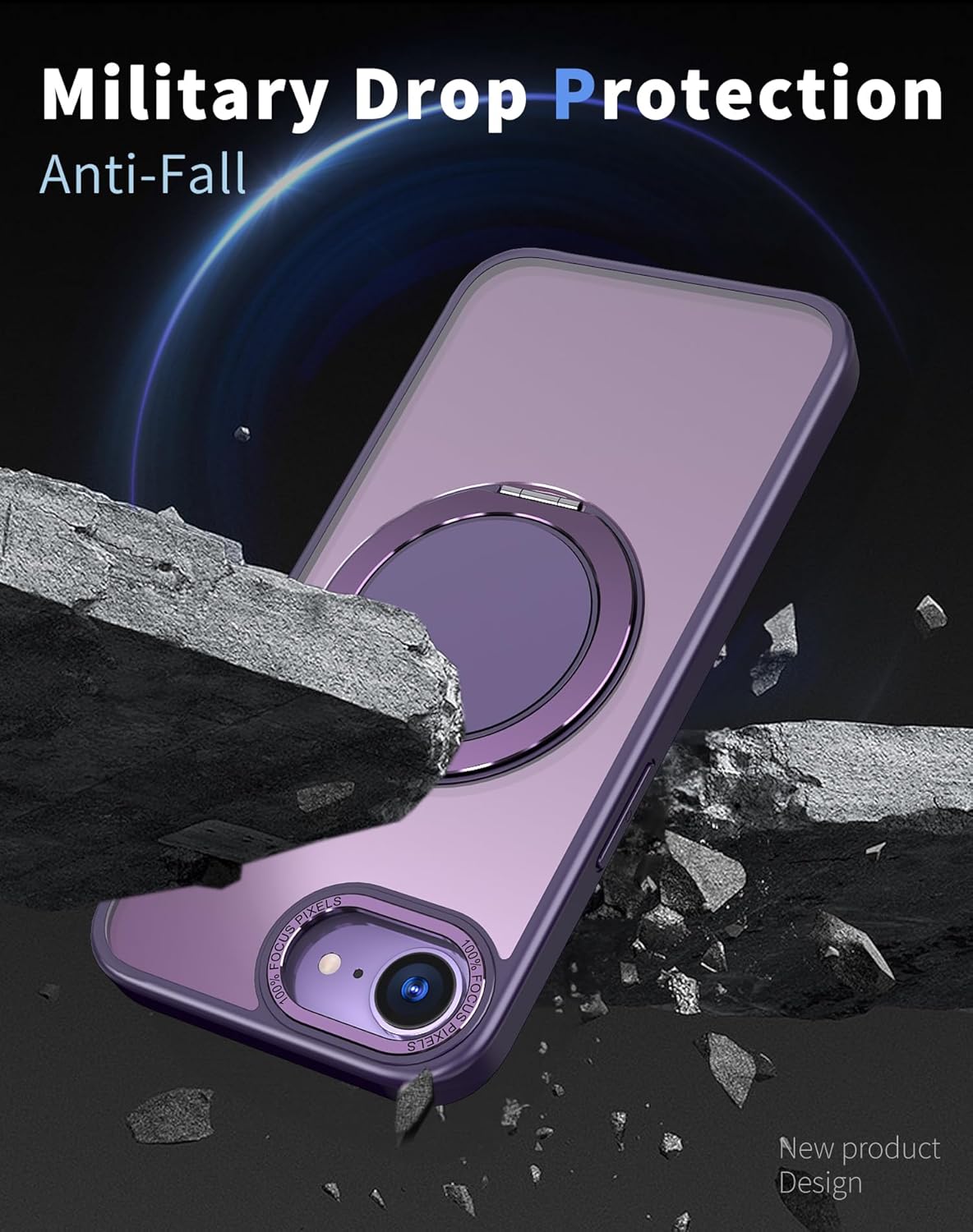 Magnetic phone case for iPhone 16E, mechanical gear 360° rotating bracket supports wireless charging, shockproof ultra-thin shell