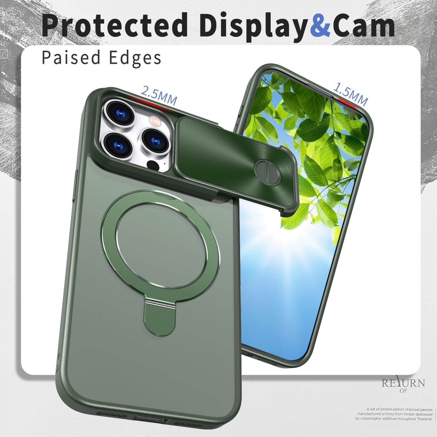 Magnetic mobile phone case for iPhone 15 Pro max, 360° rotating bracket supports wireless charging, camera sliding window protection, shockproof ultra-thin shell