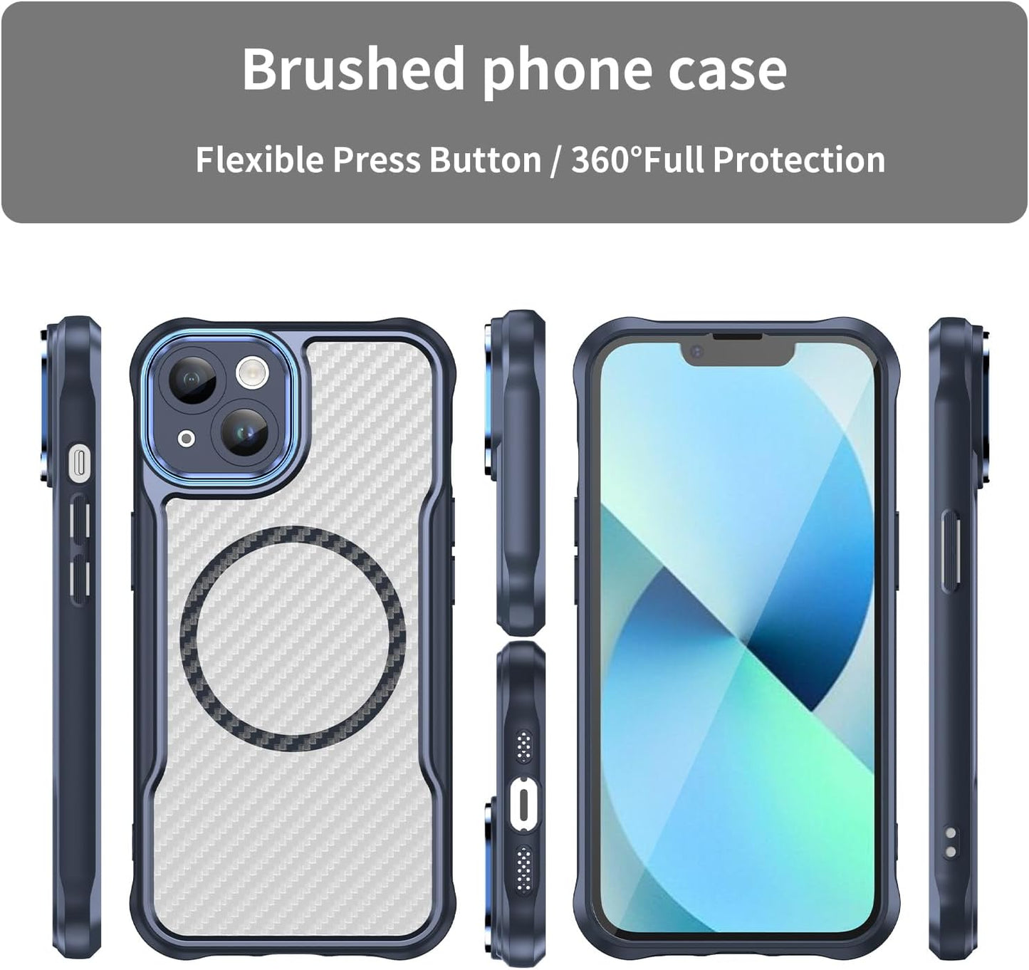 Magnetic carbon fibre case for iPhone 13, support wireless charging, carbon fibre shockproof slim case Purple