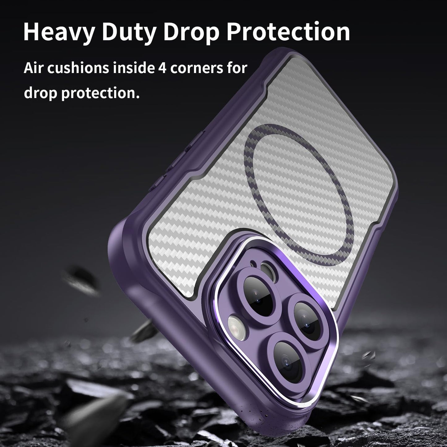Magnetic carbon fibre case for iPhone 16 Pro, support wireless charging, carbon fibre shockproof slim case Purple