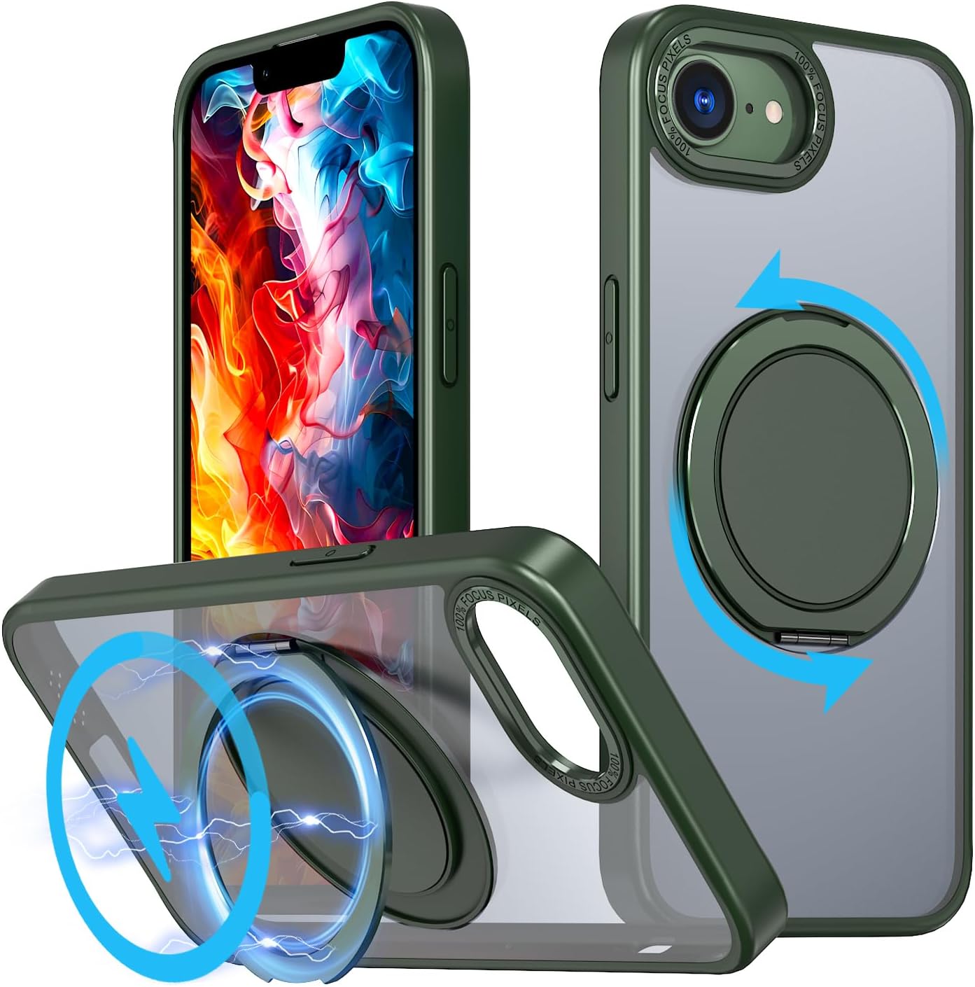 Magnetic phone case for iPhone 16E, mechanical gear 360° rotating bracket supports wireless charging, shockproof ultra-thin shell