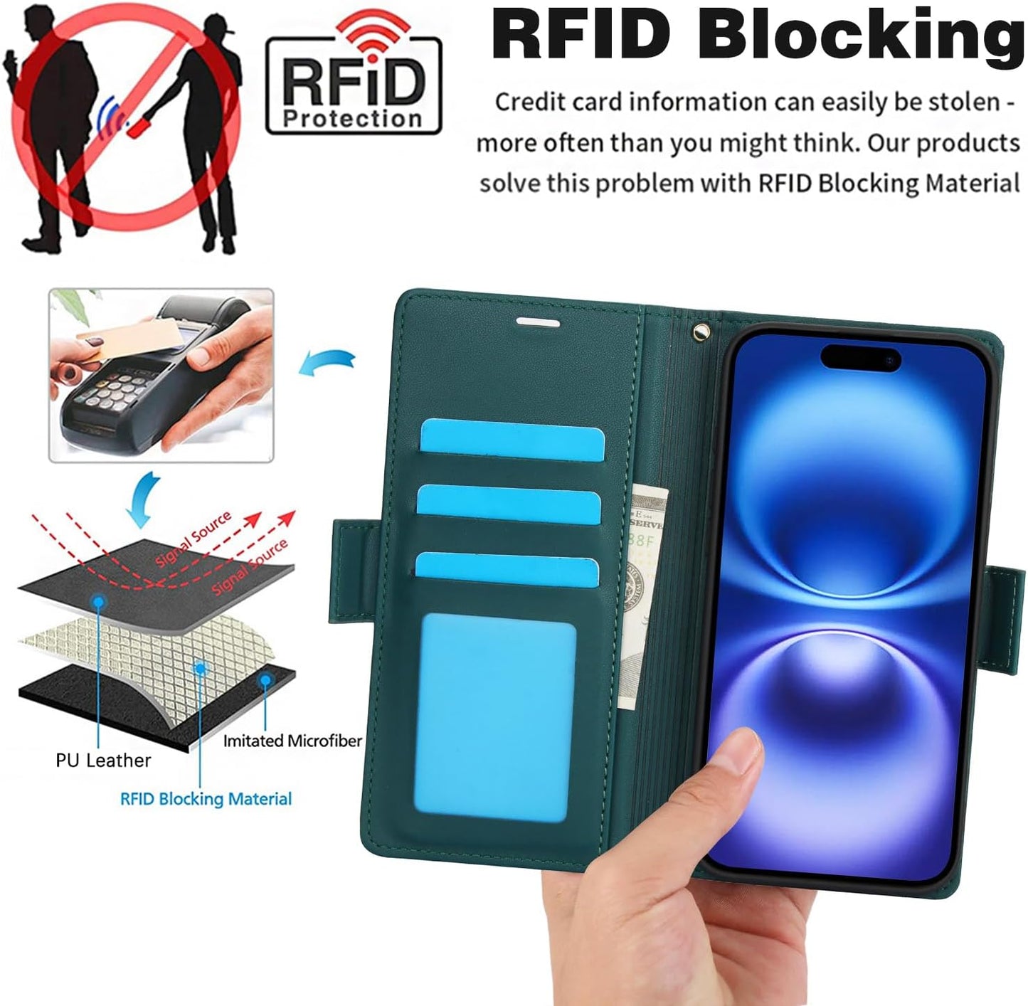 Printed Wallet Phone Case for iPhone 16 Plus, RFID (Anti-Theft), Wallet Flip Stand with Wrist Strap for iPhone 16 Plus Rose Gold