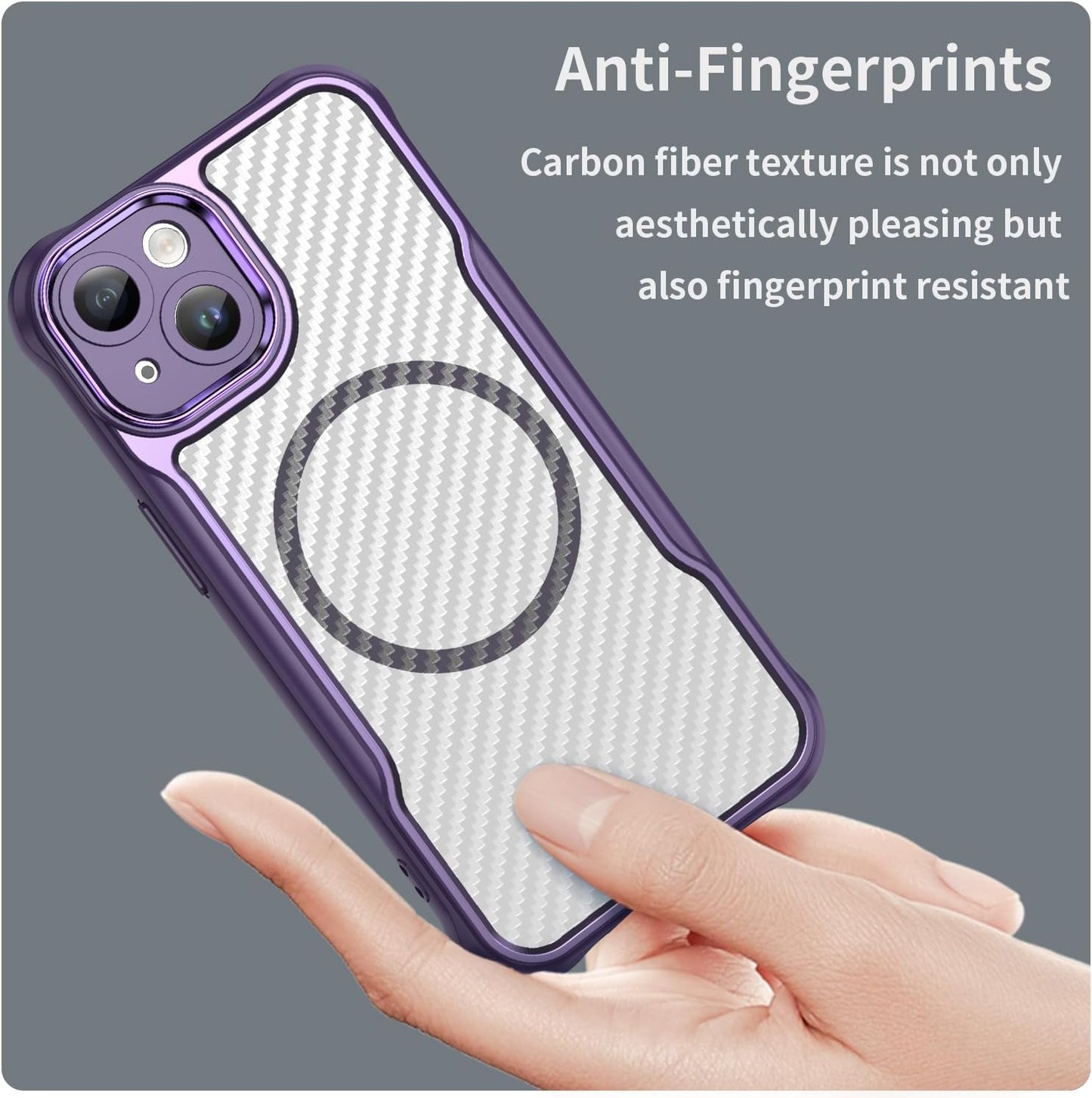 Magnetic carbon fibre case for iPhone 13, support wireless charging, carbon fibre shockproof slim case Purple