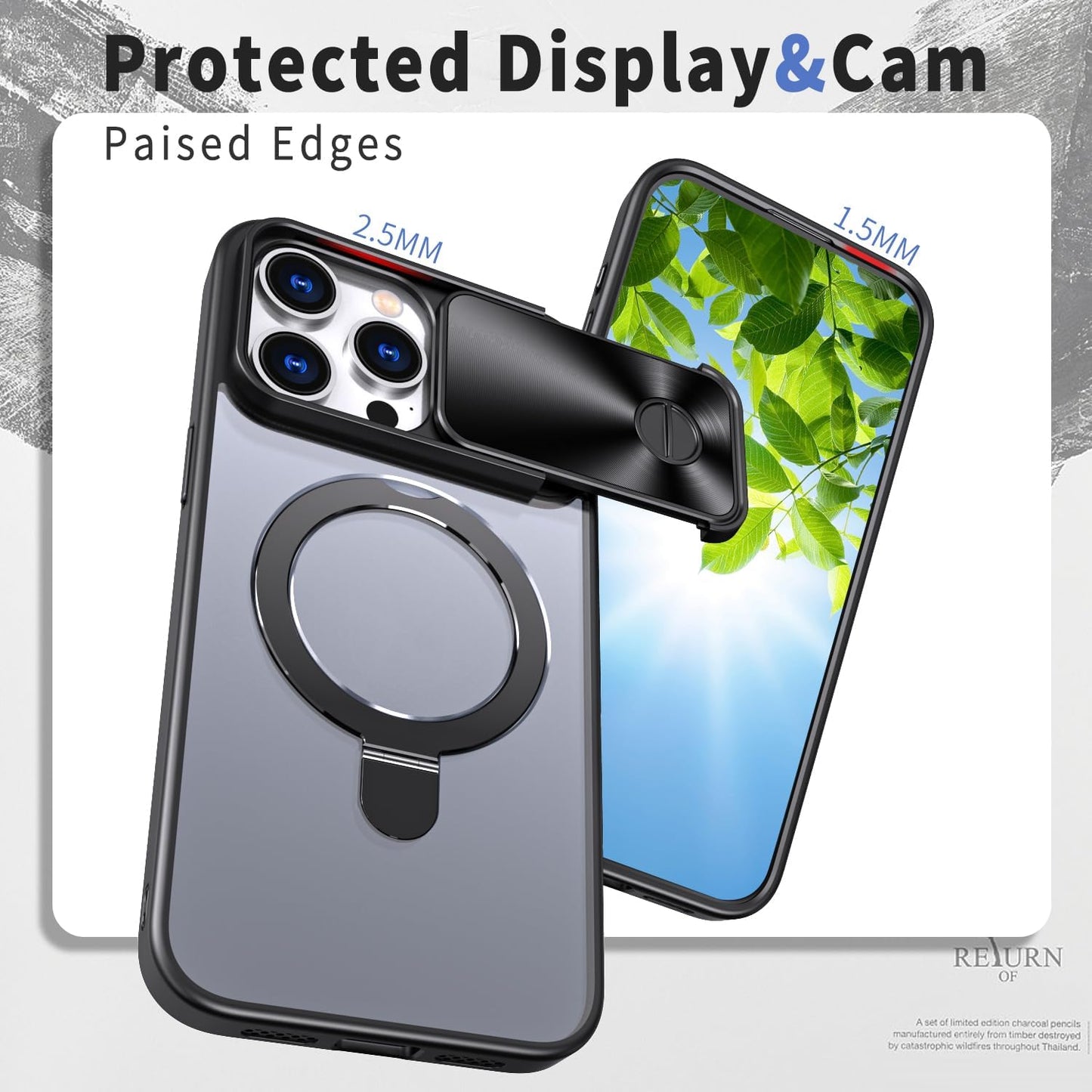 Magnetic mobile phone case for iPhone 15 Pro max, 360° rotating bracket supports wireless charging, camera sliding window protection, shockproof ultra-thin shell