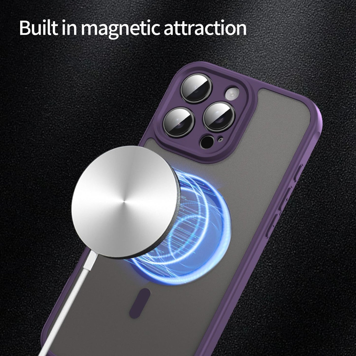 Magnetic translucent case for iPhone 16 Pro max, supports wireless charging, Shockproof slim protective case for iPhone 16 Pro max Shock-resistant slim case Blue