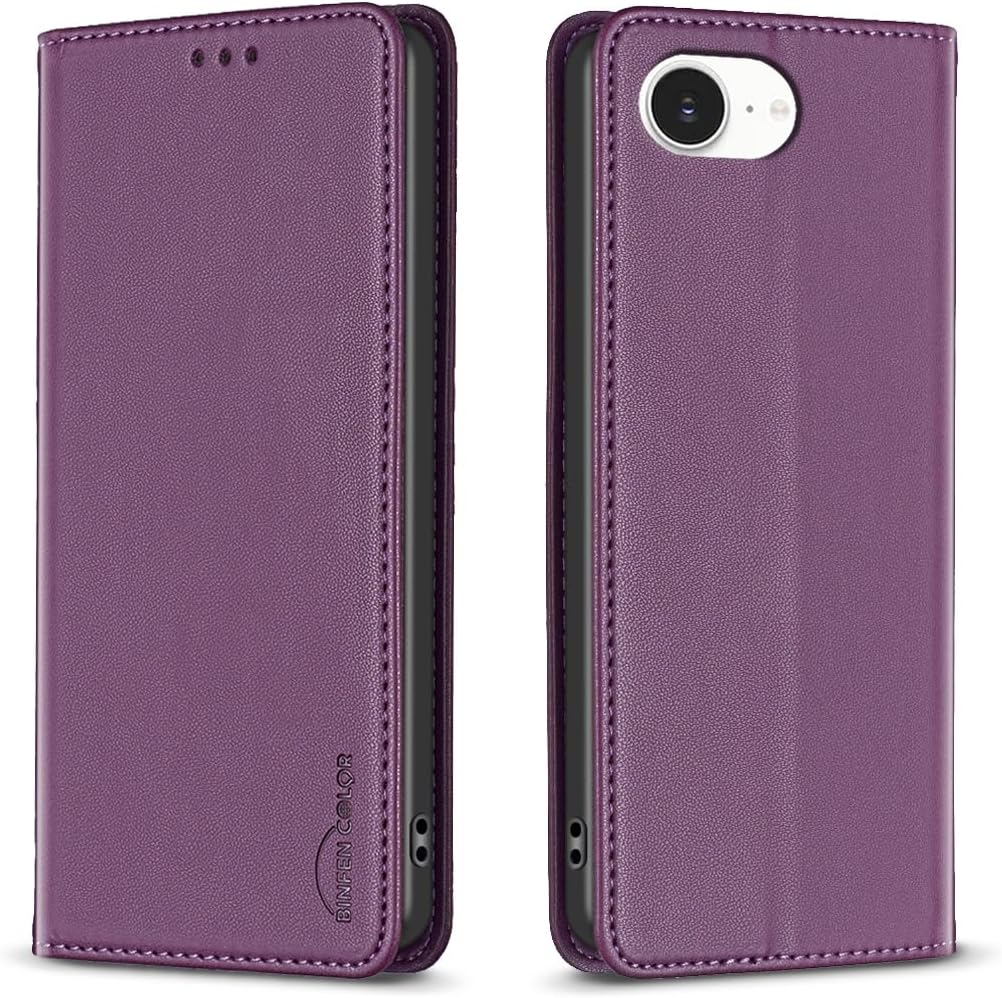 Leather Phone Case for iPhone 16E, Magnetic Leather Wallet Case, Flip Stand Shockproof Protection Gold