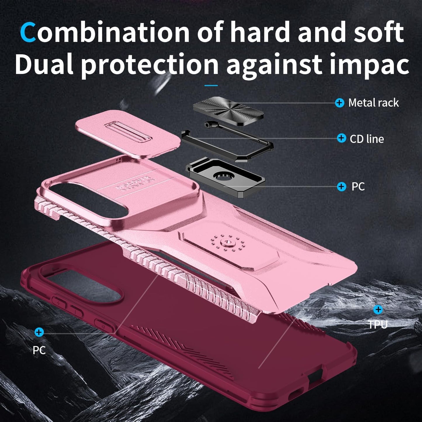 Magnetic car mount 2 in 1 phone case for Samsung Galaxy S25 Edge, double layer shockproof and drop-proof protective case. 360° rotating bracket finger ring buckle push window lens protection