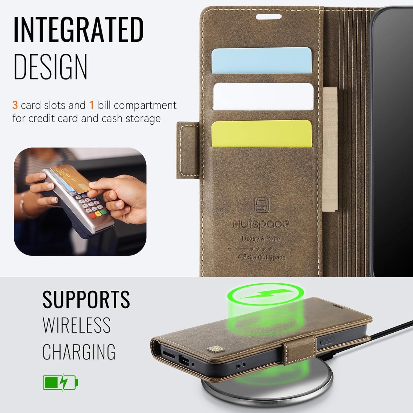 iTape Soft leather wallet case for Google Pixel 9Pro, RFID (anti-theft), wallet card slot flip cover stand for Google Pixel 9Pro Support wireless charging Brown