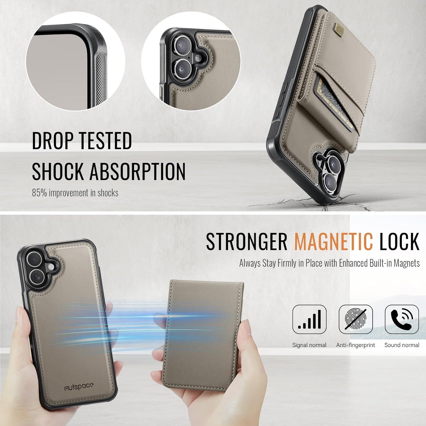 Up and down card holder mobile phone case suitable for iPhone 16 Plus, RFID (anti-theft), supports car magnetic suction function, card slot wallet holder Brown