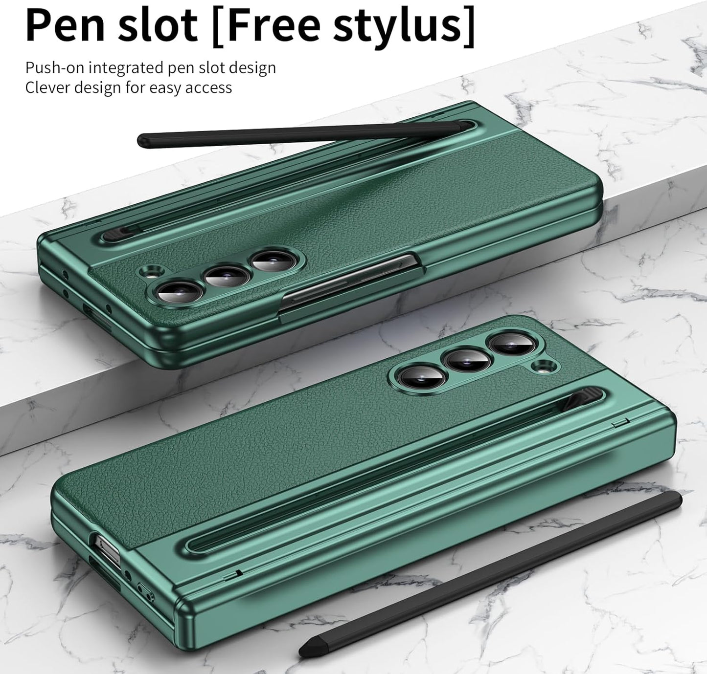 Lightweight phone case for Samsung Galaxy Z Fold5, hinged case supports wireless charging with lens protection, screen protector, complimentary stylus, drop-proof and fingerprint resistant